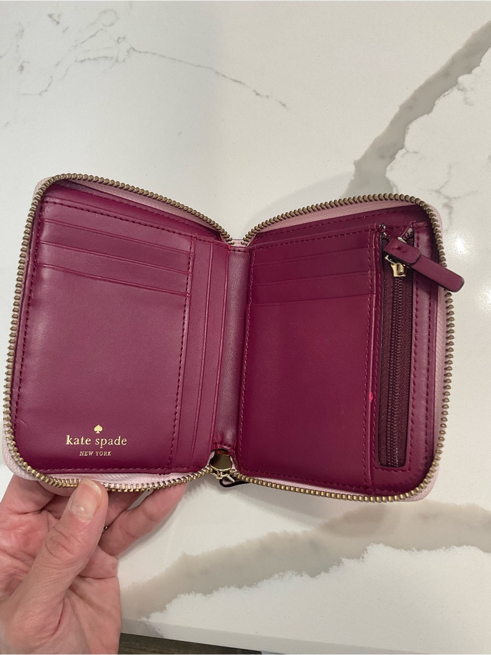 kate spade Zip-Around Leather Card Wallet in blush pink